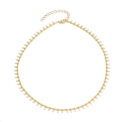 Golden Brass Enamel Pendant Necklaces, with Curb Chains and Lobster Claw Clasps, White, Golden, 14.17 inch(36cm)