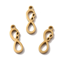 Золотой 304 подвески из нержавеющей стали, брелок с символом бесконечности, ионное покрытие (ip), лазерная резка, золотые, 15x5x1.5 мм, отверстие : 1.4 мм