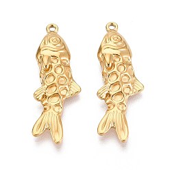 Настоящее золото 18K 304 подвески из нержавеющей стали, рыба, ионное покрытие (ip), реальный 18 k позолоченный, 35.5x12x3.5 мм, отверстие : 1.5~1.6 мм
