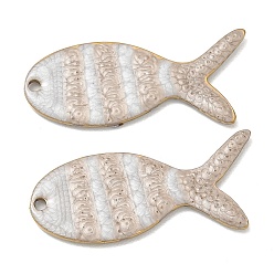 Misty Rose 304 Stainless Steel with Enamel Pendants, Fish Charms, Ion Plating(IP), Real 18K Gold Plated, Misty Rose, 29x13x2mm, Hole: 1.5mm