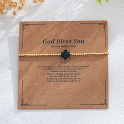 Черный Латунные круглые бусины эластичные браслеты, Украшения для женщин: крестик из смолы., реальный 18 k позолоченный, с открытки, чёрные, 6.89 дюйм (17.5 см)