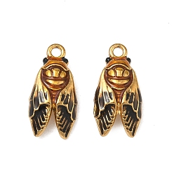 Черный 304 нержавеющей стальной эмали подвески, прелести цикады, ионное покрытие (ip), реальный 18 k позолоченный, чёрные, 12x8x4 мм, отверстие : 1.5 мм