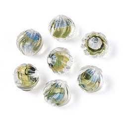 Светло-зеленый Коричневый Фактурные внутренние бусины-лэмпворк ручной работы с цветком, круглые, оливковый, 12 мм, отверстие : 1.5 мм, около 20 шт / нитка