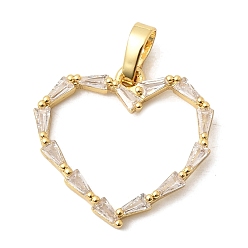 Настоящее золото 18K Подвески из латуни с прозрачными кубическими циркониями ко Дню святого Валентина, сердце прелести, без кадмия и без свинца, долговечный, стойки покрытие, реальный 18 k позолоченный, 23x22x3 мм, отверстие : 7x3.5 мм