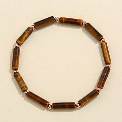 Тигровый глаз Колонна натуральный тигровый глаз бусины эластичные браслеты для женщин мужчин, с латунной бисера, 6-7/8 дюйм (17.5 см)