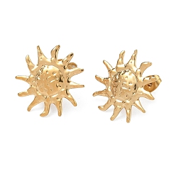 Настоящее золото 18K 304 Выводы серьги из нержавеющей стали шпилька, с петлей, ионное покрытие (ip), солнце, реальный 18 k позолоченный, 20.5x20.5 мм, отверстие : 1.8 мм, штифты : 1 мм