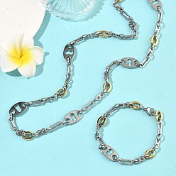 Золотой & Цвет Нержавеющей Стали 201 Цепочки и браслеты из нержавеющей стали, овал и бесконечность, ионное покрытие (ip), золотые и нержавеющая сталь цвет, 606 мм