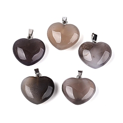Серый агат Природные серые агаты подвески, сердце прелести, с защелкой из нержавеющей стали на поручнях, цвет нержавеющей стали, 21~24x22~24x8.5~11.5 мм, отверстие : 6.5~7.5x2~3 мм