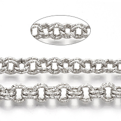 Платина Роло железа цепи, двойные цепи ссылка, несварные, с катушкой, , платина, ссылка: 9x1.5 mm, около 39.37 футов (12 м) / рулон