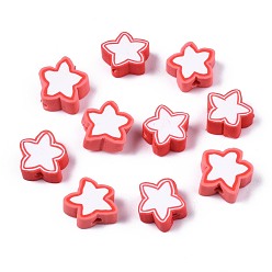 Оранжево-Красный Бусины из полимерной глины , звезда, оранжево-красный, 8.5~11x9~11x4 мм, отверстие : 1.6 мм