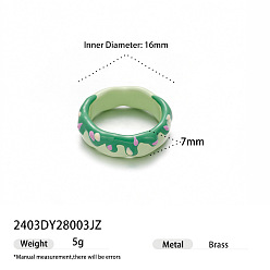 Dark Green Brass Enamel Cuff Open Rings, Nuggets, Dark Green, 16mm