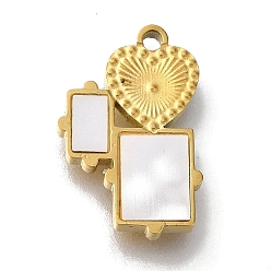 Золотой Ионное покрытие (ip) 304 подвески для ручной полировки из нержавеющей стали, с черной акриловой, сердце и прямоугольник, золотые, 15x10x2 мм, отверстие : 1.2 мм