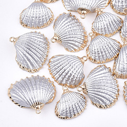 Light Grey Spray Paint & Electroplate Sea Shell Pendants, with Iron Findings, Light Gold, Light Grey, 16~26x17~28x7~10mm, Hole: 2mm