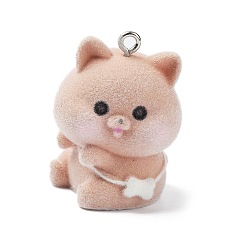 Собака Подвески из непрозрачной смолы, с платиновыми тоновыми железными петлями, собака, 31x23x19.5 мм, отверстие : 2 мм