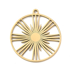 Plaqué 18K Or Véritable Pendentifs en acier inoxydable, rond plat avec breloques soleil, placage ionique (ip), réel 304 k plaqué or, 18mm, Trou: 30x28x1.4mm