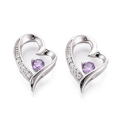 Сине-фиолетовый 925 подвески из стерлингового серебра с прозрачным микропаве и цирконием, сердце прелести, платина, родий, синий фиолетовый, 17.5x12.5x3.5 мм, отверстие : 3.5~5.5x1.6~1.8 мм