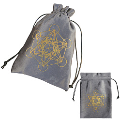 Шестиугольник Прямоугольные бархатные мешочки для хранения карт Таро с золотым тиснением и завязкой для гаданий, карты Таро, серые, шестиугольник, 18x13x0.3 см