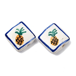 Ананас Фрукты, расписанные вручную, фарфоровые бусины ручной работы, квадратный, ананас, 17x18x6 мм, отверстие : 1.8 мм