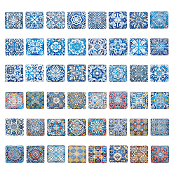 (52) Непрозрачная лаванда 2 наборы стеклянных кабошонов, квадрат с рисунком напольной плитки, разноцветные, 25x25x7 мм, 24 шт / комплект