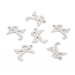 Letter K Не тускнеющие 201 подвески из нержавеющей стали, лазерная резка, буквы, цвет нержавеющей стали, letter.k: 15x13x1.2 мм, отверстие : 1 мм