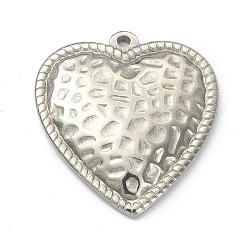 Stainless Steel Color Non-Tarnish 304 Stainless Steel Pendants, Textured Heart Charm, Stainless Steel Color, 27x25x3.7mm, Hole: 1.6mm