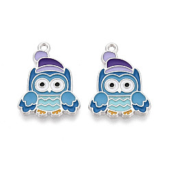 Светло-Голубой Подвески в виде совы из эмалированного сплава с покрытием для стеллажа, без кадмия, без никеля и без свинца, платина, Небесно-голубой, 24.5x18x1 мм, отверстие : 1.6 мм