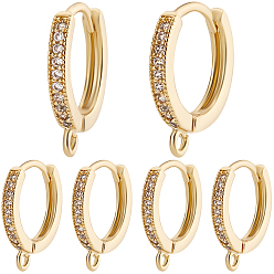 Настоящее золото 18K 14 шт. латунная фурнитура для серег-кольцов из прозрачного кубического циркония с микропаве, с горизонтальной петлей, реальный 18 k позолоченный, 14x13x2 мм, отверстие : 1.2 мм, штифты : 1x0.6 мм, 14 шт / комплект