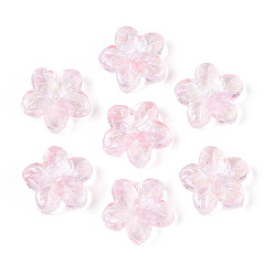 Pink Выпечка расписные прозрачные стеклянные бусины, 5-лепестков цветка, с блеском порошок, розовые, 12~12.5x12.5~13x3.5~4 мм, отверстие : 1.2~1.4 мм, Около 1695 шт / 1000 г