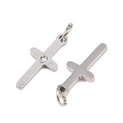 Нержавеющая Сталь Цвет 316 хирургические подвески из нержавеющей стали, со стразами, крестик, цвет нержавеющей стали, 16.5x8x1.5 мм, отверстие : 3.5 мм