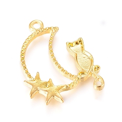 Золотой Сплав котенок настройки эмали, подвески с открытой рамкой, для diy уф смолы, эпоксидная смола, Прессованные цветочные украшения, полумесяц и форма кошки, золотые, 28x21x2 мм, отверстие : 2 мм