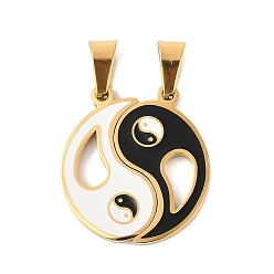 Золотой 304 стали сплит подвески из нержавеющей, с эмалью, очарование инь-ян, золотые, 27.5x28x2.5 мм, отверстие : 8x4.5 мм, 2 шт / комплект