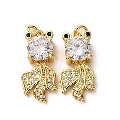 Fish Латунные микро проложить кубического циркония подвески, с целью перехода в кольце, стойки покрытие, долговечный, без свинца и без кадмия, реальный 18 k позолоченный, рыба, 23x12x7.5 мм, отверстие : 3.5 мм