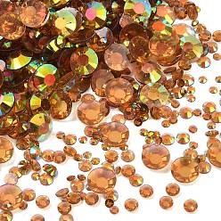 Goldenrod Electroplated Transparent Flat Back Resin Rhinestone Cabochons, Round Crystal Gems, AB Color, Faceted, Goldenrod, 1.8~6x0.5~2.3mm