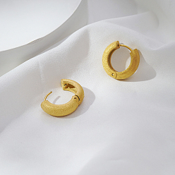 Real 18K Gold Plated Frosted 304 Stainless Steel Matte Finish Round Hoop Earrings for Women, Real 18K Gold Plated, 17x6mm