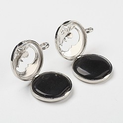 Black Agate Natural Dyed & Heated Black Agate Pendants, with Brass Diffuser Locket Findings, Flat Round with Angel, 31x26x8mm, Hole: 4mm