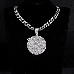 Платина Ожерелья-медальоны из кубинской цепи в стиле хип-хоп с подвеской из цельного хрусталя и стразами для мужчин и женщин, платина, 19.69 дюйм (50 см), 12 мм