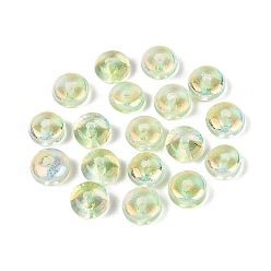 Grün gelb Einbrennlackierung, galvanisierte transparente Glasperlen, Rondell, ab Farbe plattiert, grün gelb, 6x3 mm, Bohrung: 1.2~1.4 mm, ca. 5263 Stk. / 1000 g