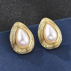 Золотой 201 серьги-гвоздики-капли из нержавеющей стали, с 304 штифтами из нержавеющей стали и пластиковой имитацией жемчуга, ионное покрытие (ip), золотые, 25x18.5 мм