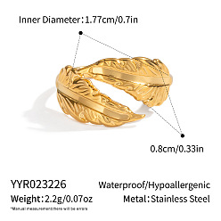 Лист Регулируемые 304 манжеты из нержавеющей стали с открытыми кольцами для женщин, реальный 18 k позолоченный, лист, 8 мм, размер США 7 1/2 (17.7 мм)