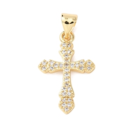 Настоящее золото 18K Латунные микро проложить кубического циркония подвески, крест прелести, долговечный, стойки покрытие, без свинца и без кадмия, реальный 18 k позолоченный, 21x13.5x2 мм, отверстие : 4.5x3.5 мм