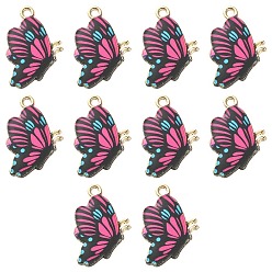 Средний Фиолетово-красный Печатные подвески сплава, без кадмия, без никеля и без свинца, золотой свет, бабочка, средне фиолетовый красный, 21.5x16.5x1.5 мм, отверстие : 2 мм