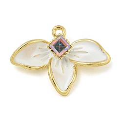 Белый Подвески из сплава со стразами, с распылительным лаком, без свинца и без кадмия, цветок, белые, 18.5x25x4.5 мм, отверстие : 1.5 мм