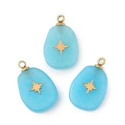 Белый Нефрит Естественно окрашенные белый нефрит кулоны, с 304 фурнитурой из нержавеющей стали, вакуумное покрытие pvd, овальный шарм, голубой, 17.5x11x4 мм, отверстие : 1.5 мм