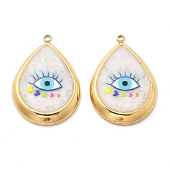 Teardrop Ip-покрытие (ip) 304 подвески из эмали из нержавеющей стали, реальный 18 k позолоченный, очарование сглаза, слеза, 26x18.5x3.5 мм, отверстие : 1.2 мм