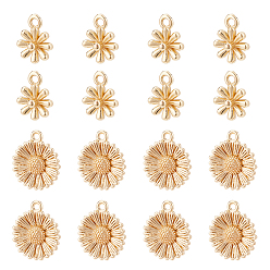Real 14K Gold Plated 16Pcs 2 Style Brass Charms, Flower, Real 14K & 18K Gold Plated, 11~14.5x8.5~12x2~4mm, Hole: 1.2~1.5mm, 8pcs/style