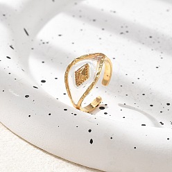 Rhombus Полимерные пальцевые кольца, 304 открытые манжеты из нержавеющей стали для женщин, реальный 18 k позолоченный, ромб, 12 мм, регулируемый