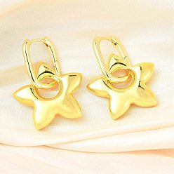 Настоящее золото 18K Серьги-кольца из латуни со звездами для женщин, стойки покрытие, прочное покрытие, без кадмия и без свинца, реальный 18 k позолоченный, 46x33.5 мм