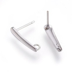 Stainless Steel Color Non-Tarnish 304 Stainless Steel Stud Earring Findings, with Loop, Teardrop, Stainless Steel Color, 15x3mm, Hole: 1.6mm, Pin: 0.8mm