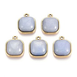 Лабрадорита Квадратные подвески из натурального серого лабрадорита, 201 прелести нержавеющей стали, реальный 18 k позолоченный, ионное покрытие (ip), 17.5x14x6~6.5 мм, отверстие : 1.6 мм
