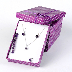 Фиолетовый Ювелирные изделия картонные коробки с бантом и губкой внутри, прямоугольные, фиолетовые, 160x120x30 мм, Внутренние размеры: 155x115 mm